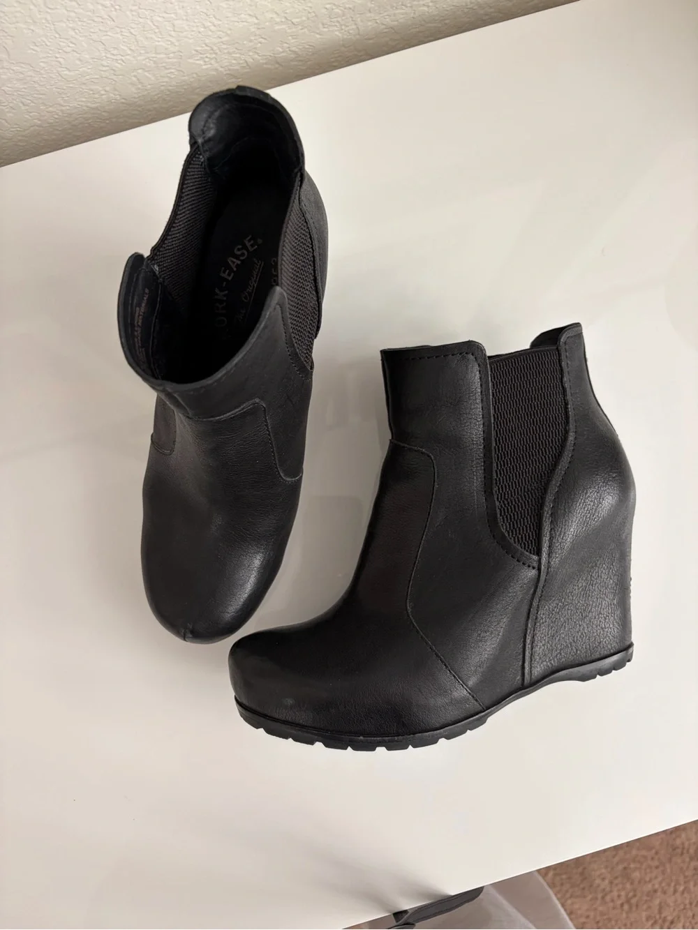 Kork-Ease Black Leather Wedge Ankle Boots